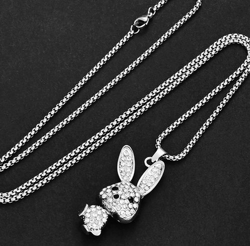 Women's long titanium steel necklace with rabbit pendant