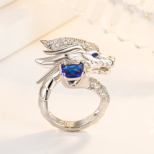 Full diamond Tyrannosaurus Rex ring design personality trend sapphire ring