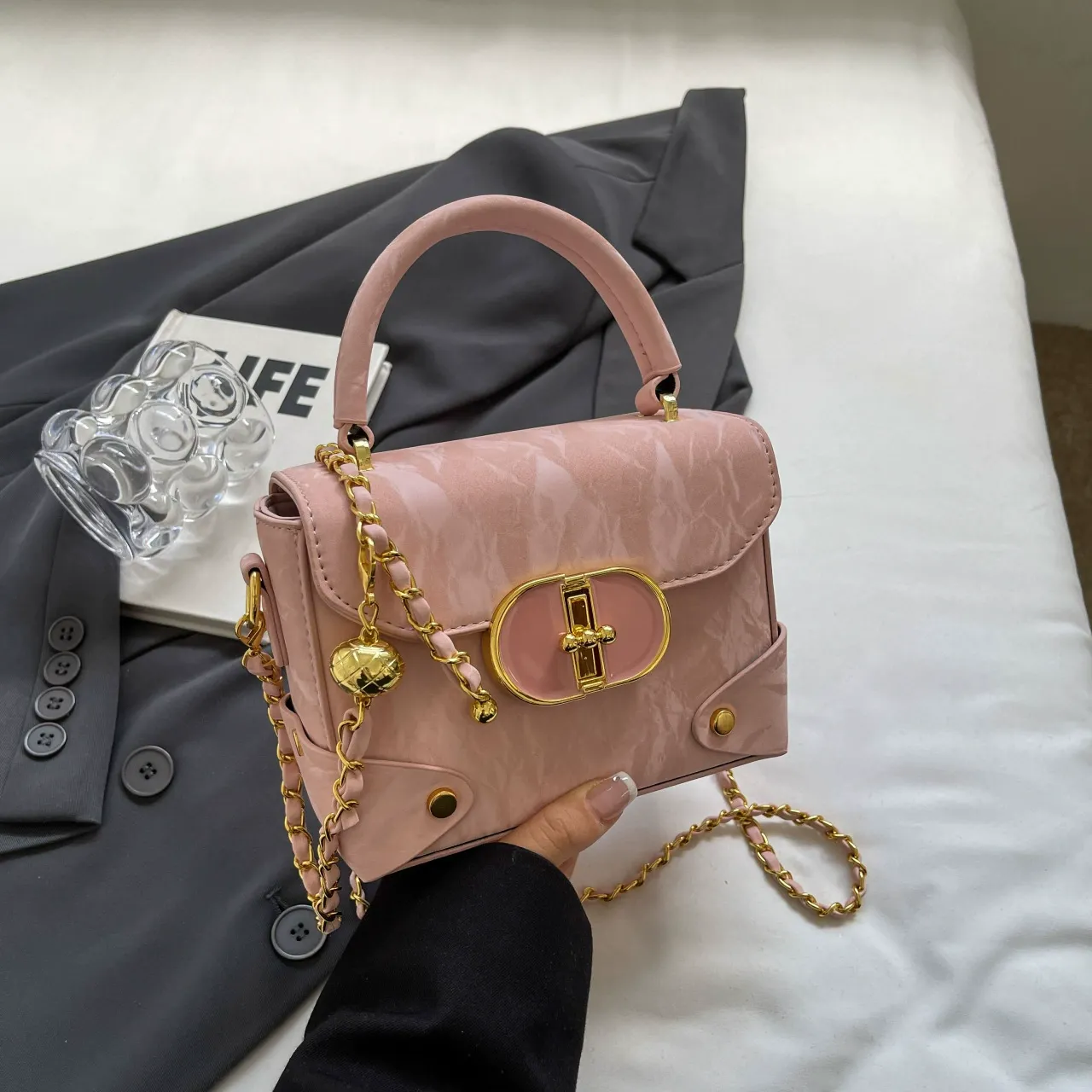 High-end silver small bag, popular small square handbag