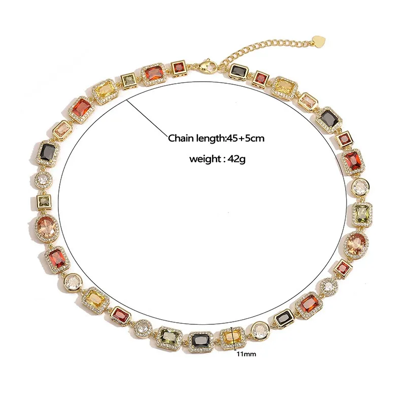 Temperament light luxury colored diamond square choker necklace high-end necklace