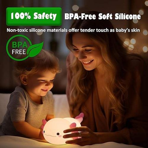 Axolotl Night Light for Kids Silicone Nursery Sleeping Light Portable USB Rechargeable Bedside Lamp for Baby's Room