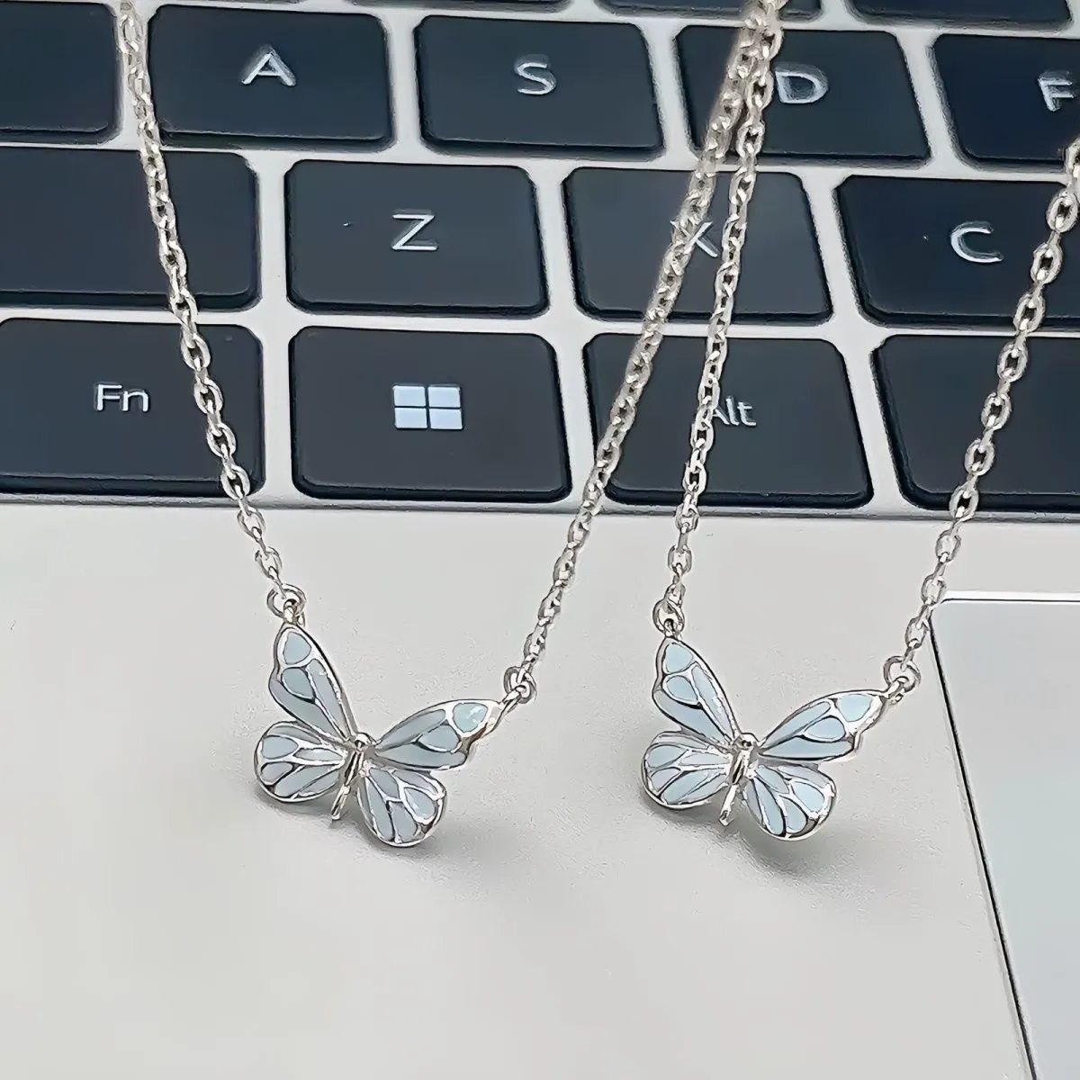 Luminous butterfly necklace, blue luminous butterfly clavicle necklace