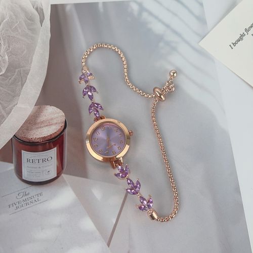 Fashion Women's Watch Arabic Numeral Dial Quartz Watch Elegant Leaf-shaped Diamond Adjustable Bracelet Ladies Wristwatch