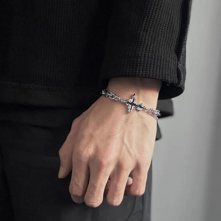 Men's dark cross bracelet American style titanium steel men's trendy