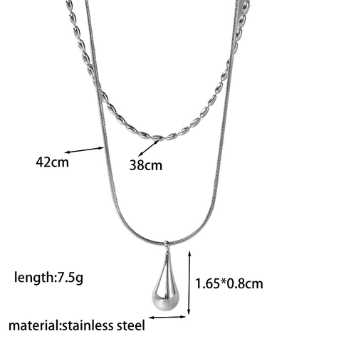 Double chain titanium steel teardrop necklace for women, retro personality necklace clavicle jewelry