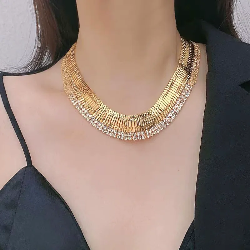 Vintage gold-plated diamond necklace, Greek style necklace for women