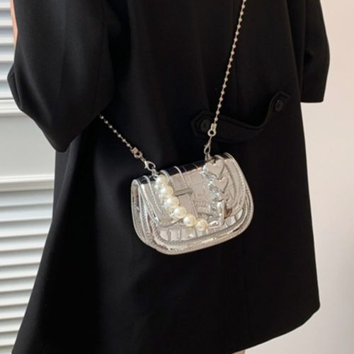 Pearl chain small bag women 2025 new fashion mini bag silver crossbody bag