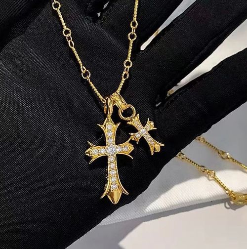 Popular diamond double cross necklace personalized fashion clavicle chain