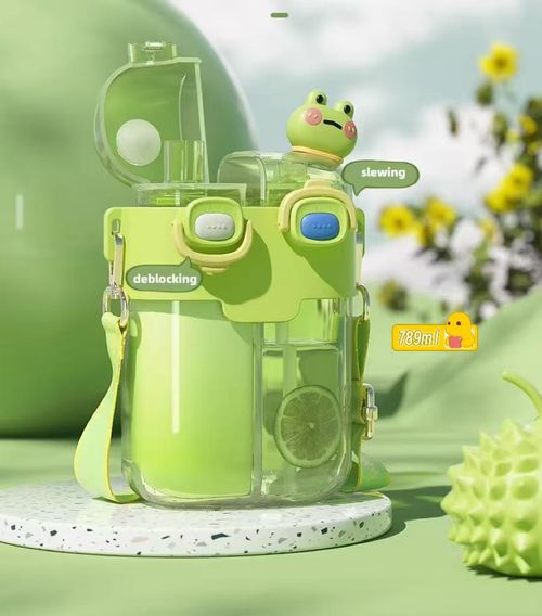 Wholesale Kids Cute Double Straw Cup Kettle Portable Kids Cartoon Plastic Straws Water Bottle