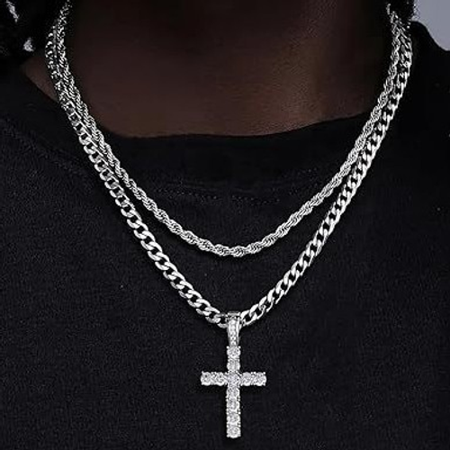 New stainless steel hip-hop cross twist chain stacking clavicle chain