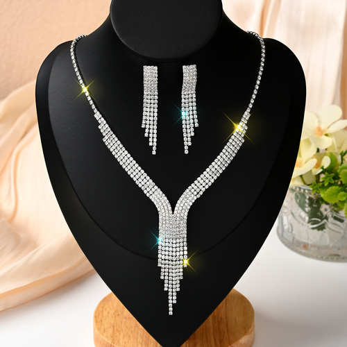 Vintage diamond tassel clavicle necklace and earrings set