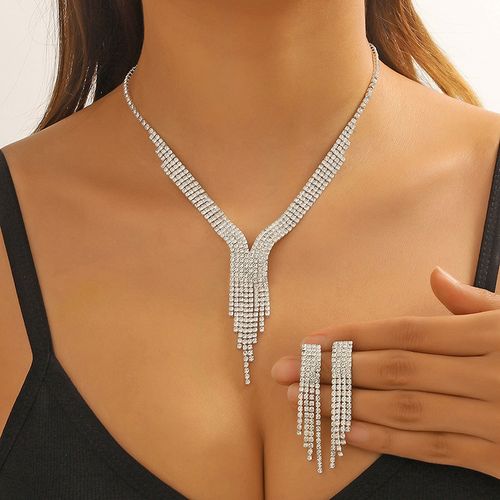 Vintage diamond tassel clavicle necklace and earrings set