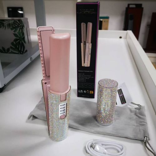 Best-Selling Mini Wireless Hair Straightener — Rechargeable, Portable USB Styling Tool | Dual-Use Straightener & Curler with Rhinestone Embellishments