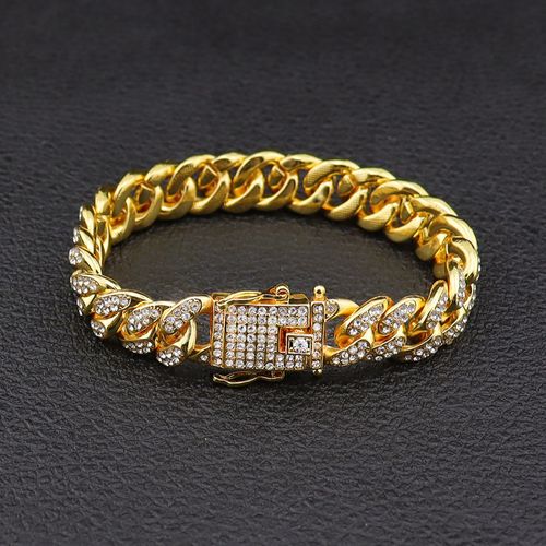 Hip-hop style diamond-encrusted Cuban bracelet