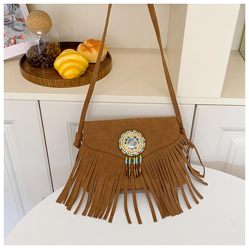 2025 new tassel bag retro literary women's bag trendy shoulder messenger bag