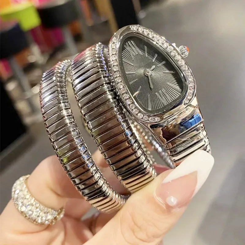 Fashionable and creative snake-shaped two-circle steel strap watch for women