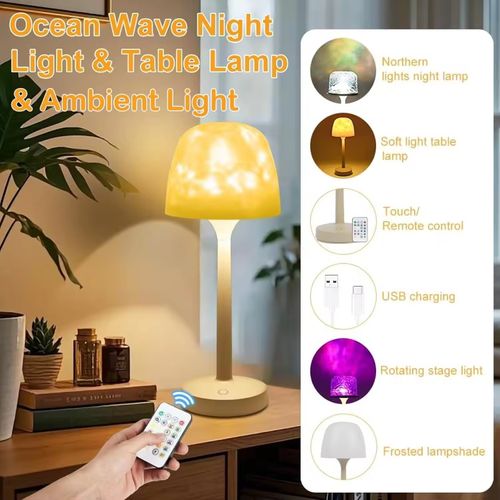 Dreamy Rotating Water Wave Ambient Lamp - Remote Control, Multi-Color Changing Artistic Night Light for Cozy Atmosphere