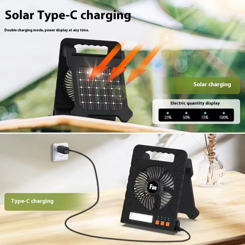Versatile Portable Solar-Powered Camping Fan Light with Multi-Functions