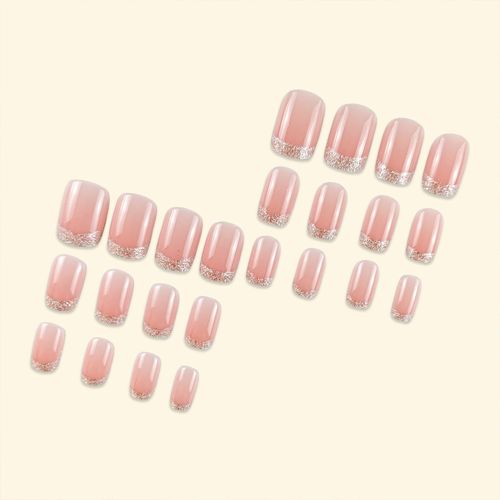 Gorgeous Nude Pink Press-On Nails: Sweet & Elegant Round-Tip Style with Glitter French Accents – Ready-to-Wear, Long-Lasting & Perfect for Daily Glow & Party Looks