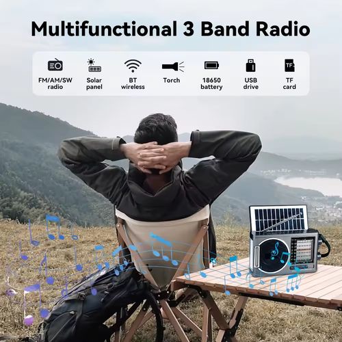 Ultimate Versatile Solar-Powered 3 Band Radio with Bluetooth & Multi-Functions for African Adventures