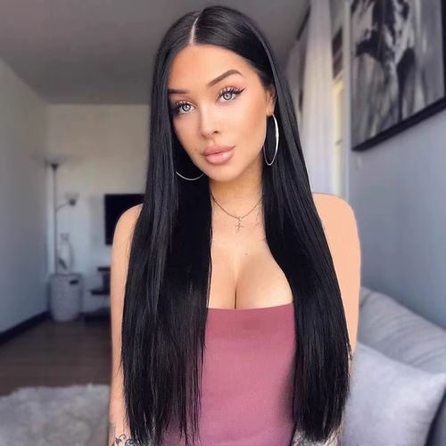 Gorgeous Silky Black Long Straight Wig – Natural-Looking Glossy Locks for Effortless Elegance, Elevate Your Style