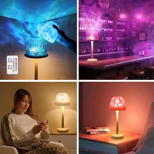Dreamy Rotating Water Wave Ambient Lamp - Remote Control, Multi-Color Changing Artistic Night Light for Cozy Atmosphere