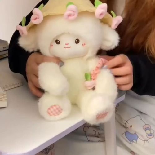 Charming Rose - Decorated Lamb Plush Doll, An Adorable & Enchanting Buddy to Captivate Your Heart