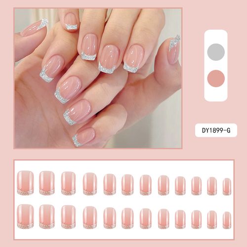Gorgeous Nude Pink Press-On Nails: Sweet & Elegant Round-Tip Style with Glitter French Accents – Ready-to-Wear, Long-Lasting & Perfect for Daily Glow & Party Looks
