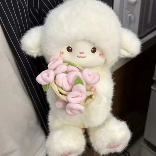 Charming Rose - Decorated Lamb Plush Doll, An Adorable & Enchanting Buddy to Captivate Your Heart