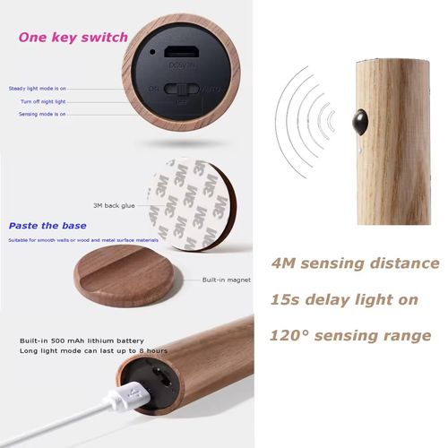 Enchanting Smart Wooden Motion Sensor Night Light - Magnetic Rechargeable with Cozy Warm Glow for Magical Nights