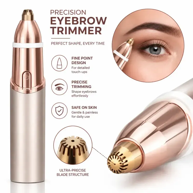 2 in 1 facial & eyebrow hair trimmer for Women, Rechargeable Face Razor, Lip & Peach Fuzz Remover, Precision Eyebrow Shaper, Portable Painless Hair Removal Tool