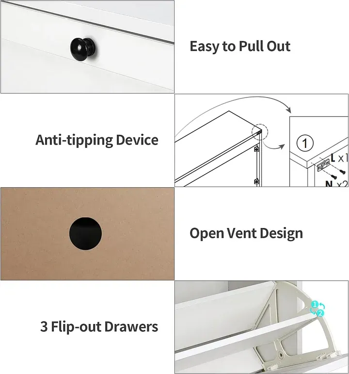 （24-hour delivery+Cash on delivery）Modern White Wooden Shoe Rack with Flip-Top Drawer - Entryway, Hallway, Living Room, Bedroom Storage Rack
