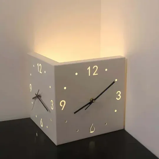 （24-hour delivery+Cash on delivery）Modern Dual-Sided Luminous Corner Wall Clock with Voice & Light Sensor, Silent Movement, Polished Metal Finish - Ideal for Bedroom and Home Office, Wall Clock Living Room