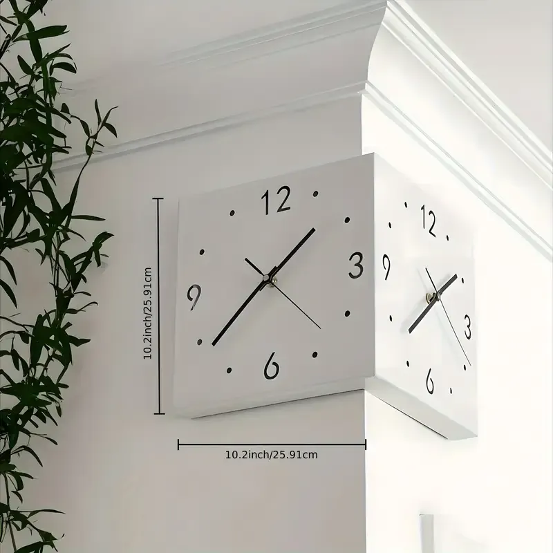 （24-hour delivery+Cash on delivery）Modern Dual-Sided Luminous Corner Wall Clock with Voice & Light Sensor, Silent Movement, Polished Metal Finish - Ideal for Bedroom and Home Office, Wall Clock Living Room