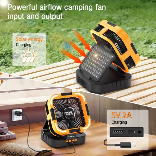 Multi-Functional 10000mAh Solar Rechargeable Fan – Portable Camping & Emergency Power Bank