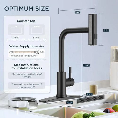 Splash-proof   Black   3 precision spray modes   smart faucet