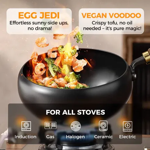 🔥 Quality Guaranteed + Non-Toxic 🔥 Hand-Forged, Coating-Free Heavy Iron Wok (24cm with Lid)