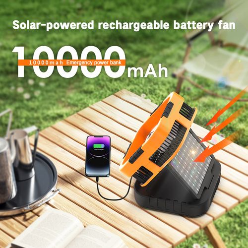 Multi-Functional 10000mAh Solar Rechargeable Fan – Portable Camping & Emergency Power Bank