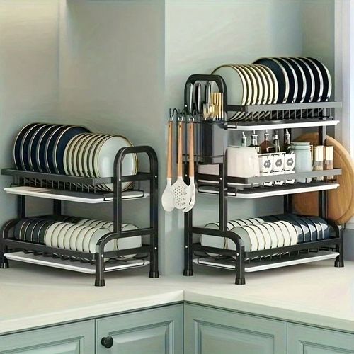 2025 Space-Saving 3-Tier Dish Rack – Large Capacity Kitchen Organizer with Drip Tray & Cutting Board Holder  Black