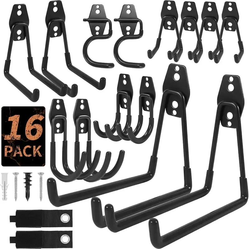 Assorted Steel Heavy-Duty Garage Hooks Bundle - Durable Wall Organiser, Garage Hooks for Hanging, Home Supplies for Him