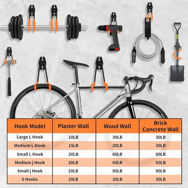 Assorted Steel Heavy-Duty Garage Hooks Bundle - Durable Wall Organiser, Garage Hooks for Hanging, Home Supplies for Him