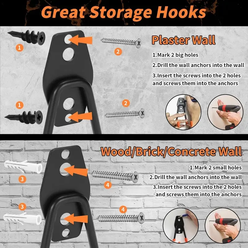 Assorted Steel Heavy-Duty Garage Hooks Bundle - Durable Wall Organiser, Garage Hooks for Hanging, Home Supplies for Him