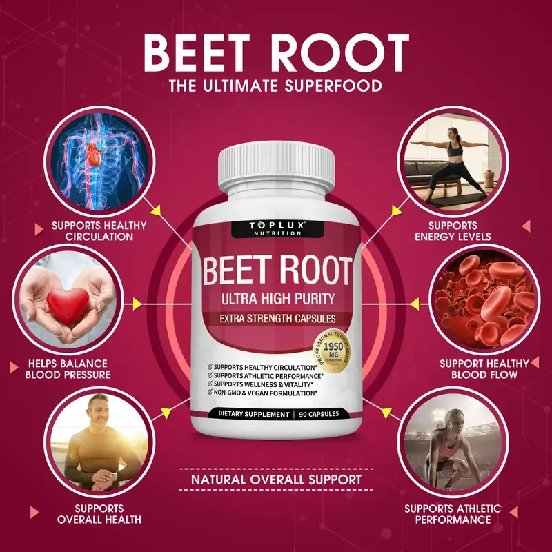 Organic beet root capsules - beetroot for blood flow and circulation, energy and overall health