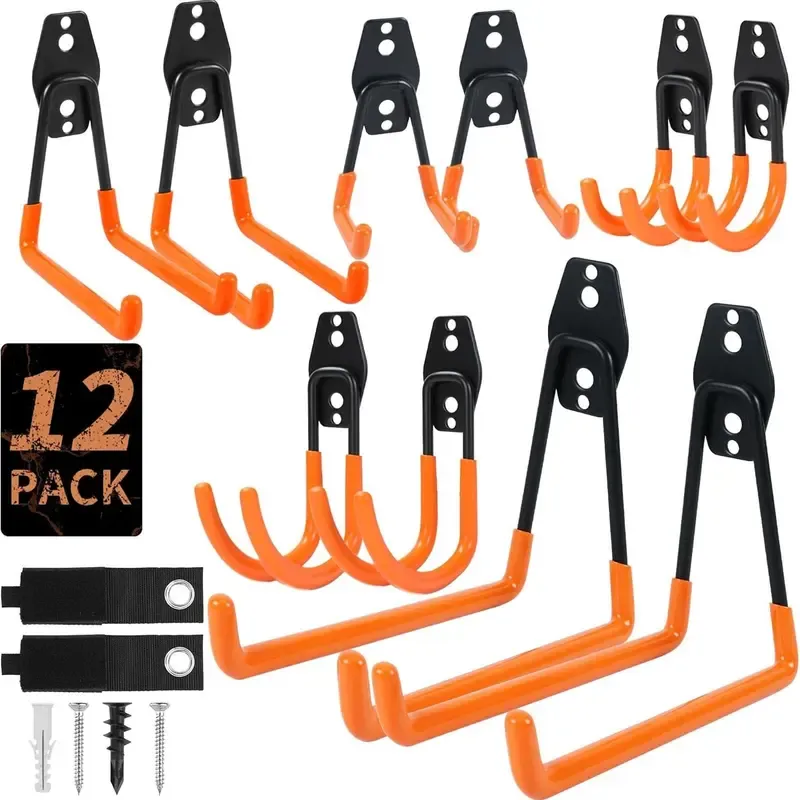 Assorted Steel Heavy-Duty Garage Hooks Bundle - Durable Wall Organiser, Garage Hooks for Hanging, Home Supplies for Him