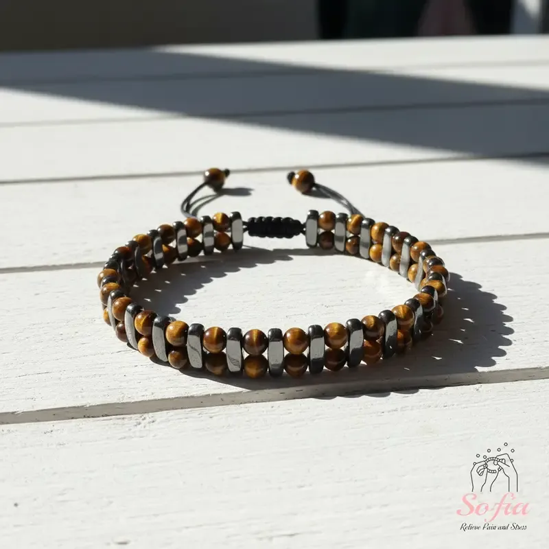 Men's Sofia Protection Bracelet - Natural Tiger's Eye & Hematite Crystals - 7-8 in Adjustable Size - Elegant Bohemian Style - for Male Daily Wear - 3 Months Warranty - by Sofiadesignsboutique - Crystals for Boyfriend Jewelry Accessory