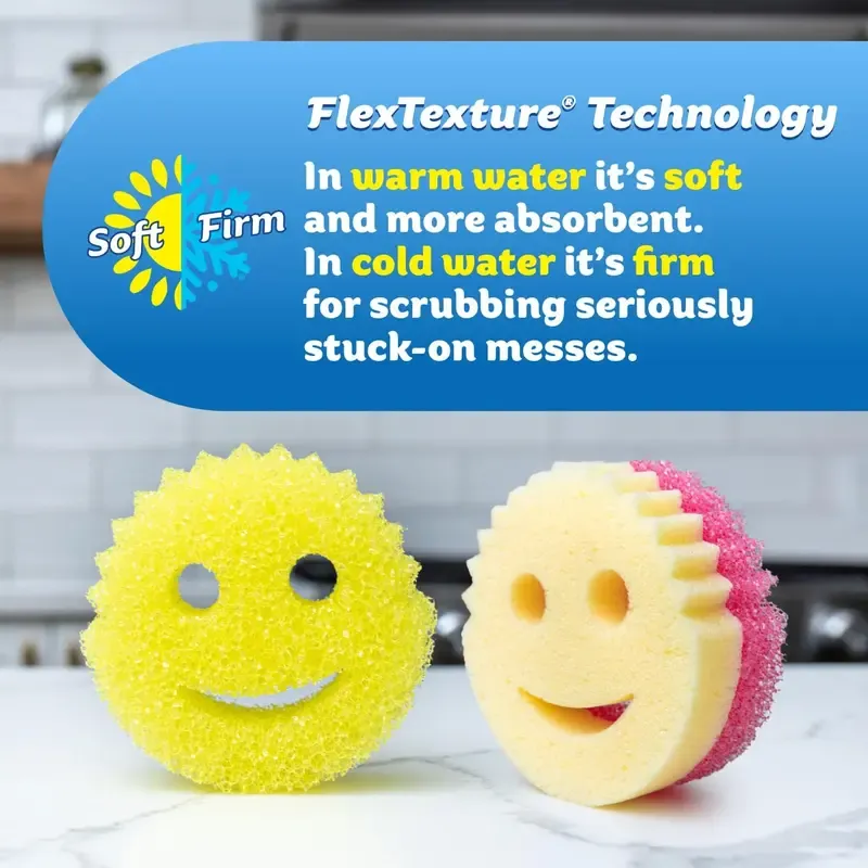 Scrub Daddy 6-Pack Kitchen Sponges & Scouring Pads Set - 3 Daddy, 3 Mommy BPA-Free Polymer Foam Cleaning Supplies, Home Goods, Scratch-Free, Odor-Resistant Multi-Task Clean Kitchen Accessories for Dish Cleaning