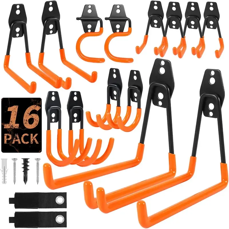 Assorted Steel Heavy-Duty Garage Hooks Bundle - Durable Wall Organiser, Garage Hooks for Hanging, Home Supplies for Him