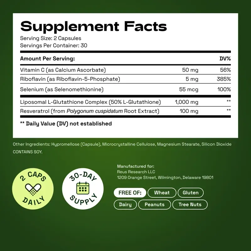 Cata-Kor Liposomal Glutathione Supplement – 1155 mg | Vitamin C | Riboflavin (B2) | Selenium | Resveratrol Complex – Supports Antioxidant Defense & Cellular Health – Vitamin Dietary Supplement Fitness