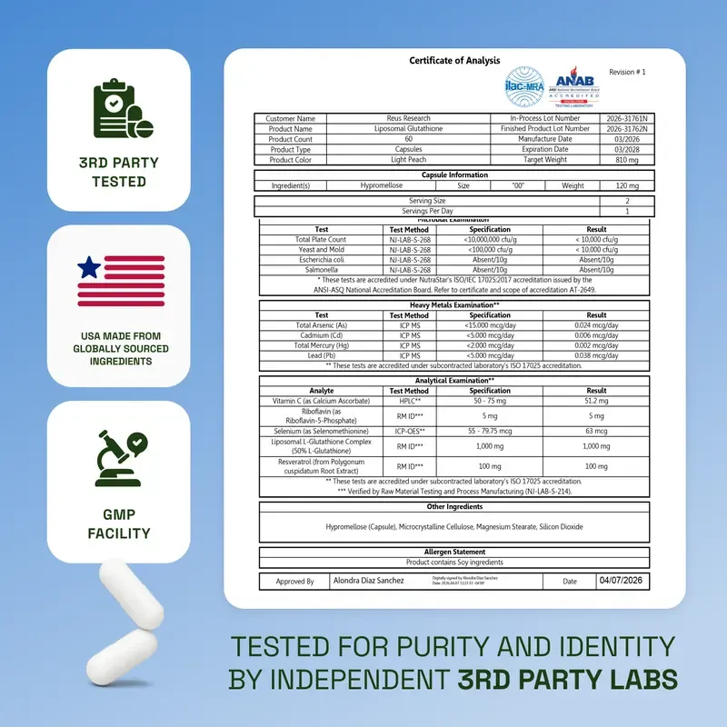 Cata-Kor Liposomal Glutathione Supplement – 1155 mg | Vitamin C | Riboflavin (B2) | Selenium | Resveratrol Complex – Supports Antioxidant Defense & Cellular Health – Vitamin Dietary Supplement Fitness
