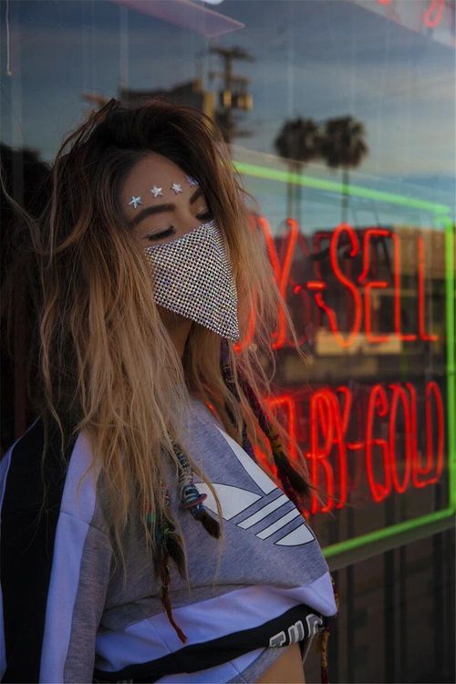 Women's Shiny Rhinestone Earloop Face Cover - Hollow Crystal Mesh Creative Mask Design, Adjustable Loops, Breathable Adult Face Mask with Gems for Rave Events